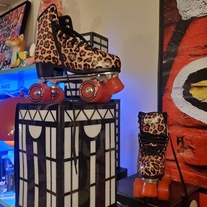 Leopard Print Roller Skates with Red Wheels
